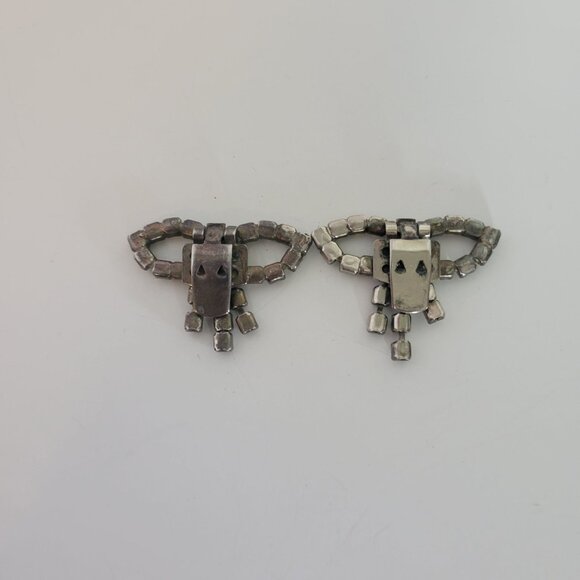Vintage Bluette Made in France Bow Shaped Rhinestone Shoe Clips Art Deco Style - Picture 3 of 3